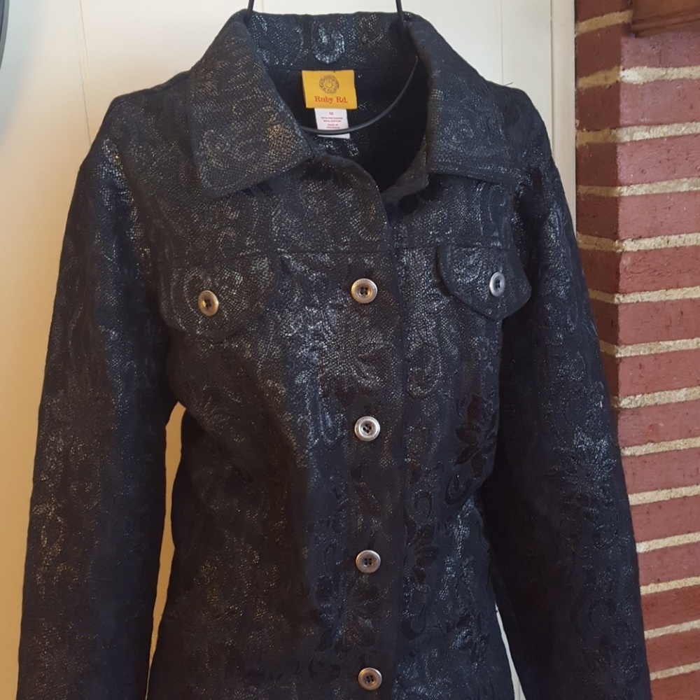 Ruby Rd. Floral Print Black Button Jacket - image 3